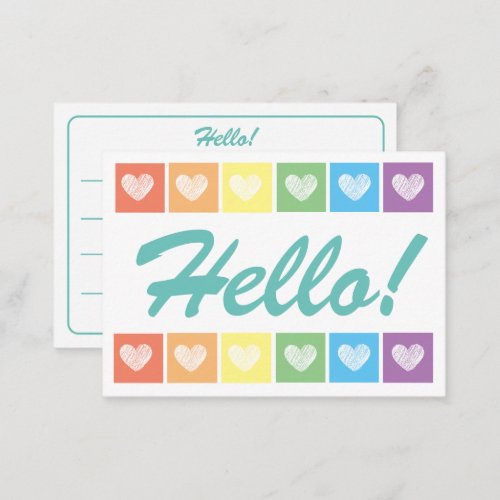 Cute Rainbow Heart Hello Lined Mini Note Card