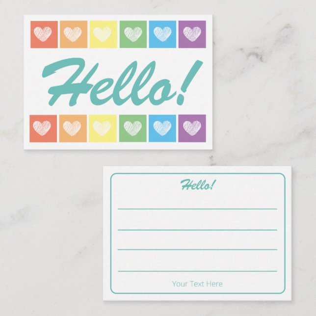 Cute Rainbow Heart Hello Lined Mini Note Card (Front/Back)