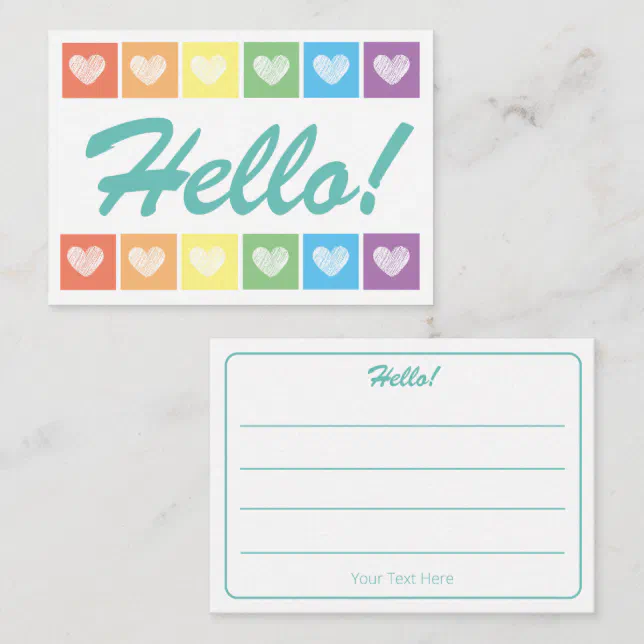 Note Card Hello Cute Rainbow Heart Hello Lined Mini Note Card | Zazzle