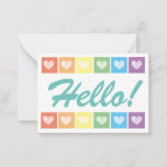 Cute Rainbow Heart Hello Lined Mini Note Card