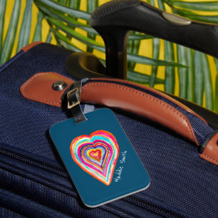 Cute rainbow heart love boho luggage tag