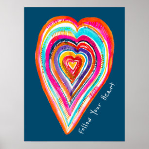 Cute rainbow heart love boho poster