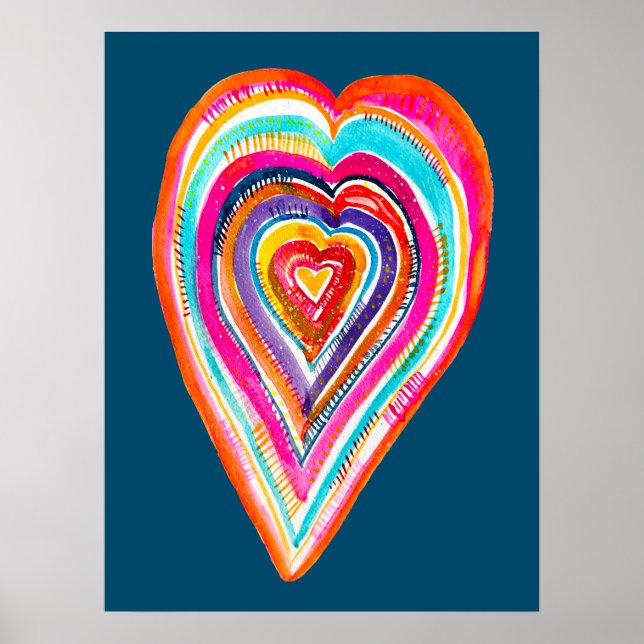 Cute rainbow heart love boho poster (Front)