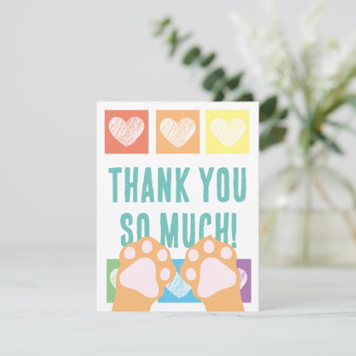 Cute Rainbow Heart Orange Cat Paws Thank You Note Card