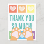 Cute Rainbow Heart Orange Cat Paws Thank You Postcard