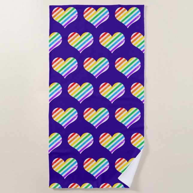Cute Rainbow Heart Purple Pride Beach Towel (Front)