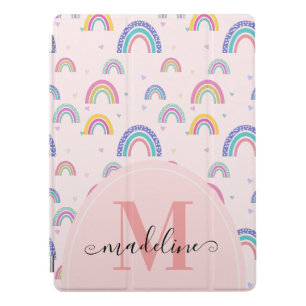 Cute Rainbow Heart Script Monogram Boho Pink iPad Pro Cover
