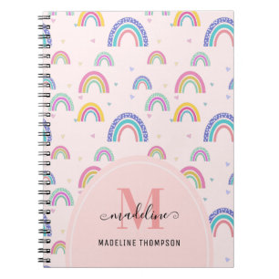 Cute Rainbow Heart Script Monogram Boho Pink Notebook