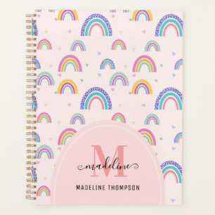 Cute Rainbow Heart Script Monogram Boho Pink Planner