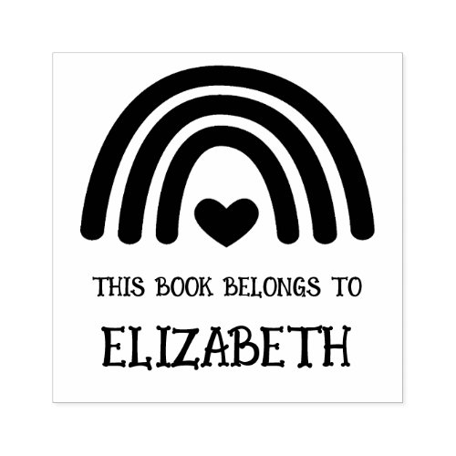 Cute Rainbow Heart This Book Belongs To Bookplate Rubber Stamp