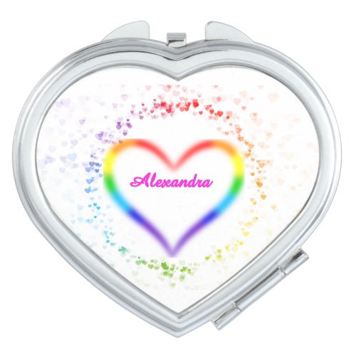 Cute Rainbow Heart Watercolor Confetti Custom Name Compact Mirror
