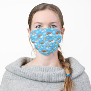 Cute Rainbow Hearts and Cloud Pattern Adult Cloth Face Mask