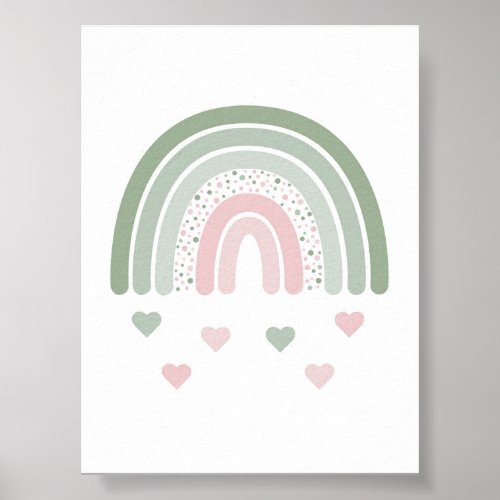 Cute Rainbow Hearts Boho Nursery Poster