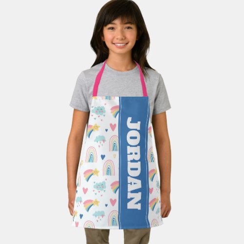 Cute Rainbow Hearts  Clouds Pattern Apron