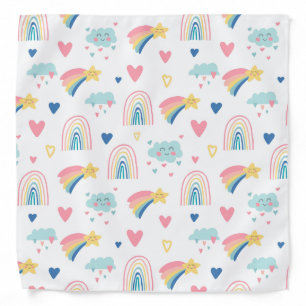 Cute Rainbow Hearts & Clouds Pattern Bandana