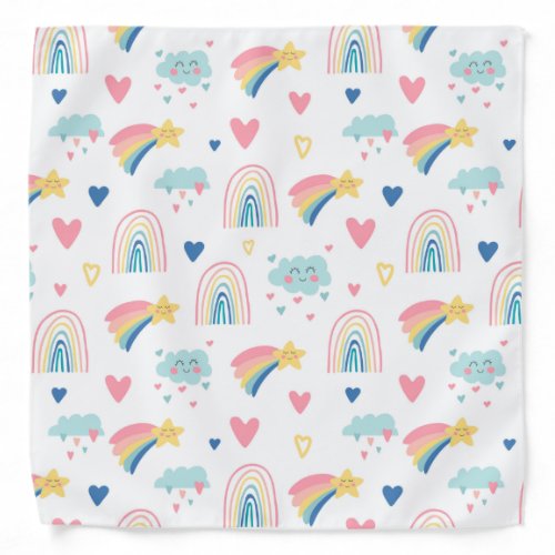 Cute Rainbow Hearts  Clouds Pattern Bandana