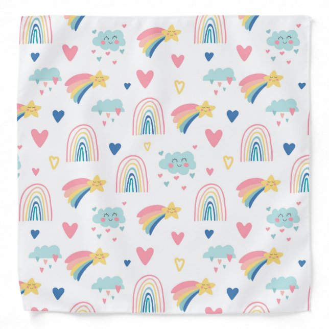 Cute Rainbow Hearts & Clouds Pattern Bandana (Front)