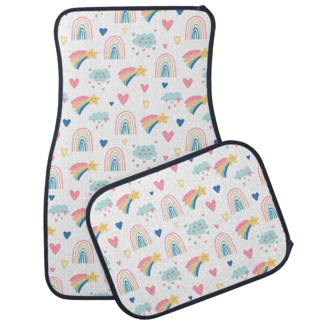 Cute Rainbow Hearts & Clouds Pattern Car Floor Mat (Set)