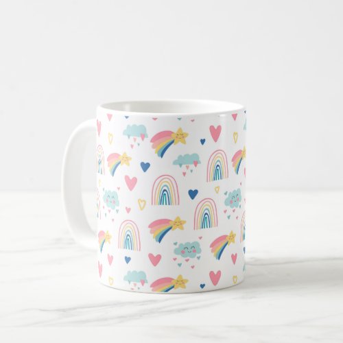 Cute Rainbow Hearts  Clouds Pattern Coffee Mug