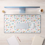 Cute Rainbow Hearts &amp; Clouds Pattern Desk Mat