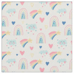 Cute Rainbow Hearts &amp; Clouds Pattern Fabric