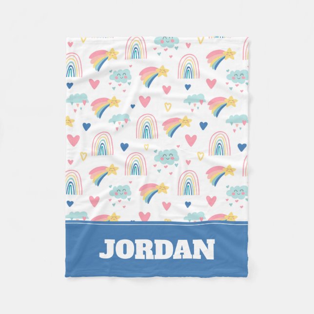 Cute Rainbow Hearts & Clouds Pattern Fleece Blanket (Front)