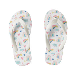 Cute Rainbow Hearts & Clouds Pattern Kid's Flip Flops