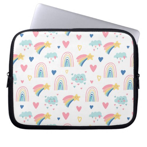 Cute Rainbow Hearts  Clouds Pattern Laptop Sleeve