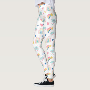 Cute Rainbow Hearts & Clouds Pattern Leggings