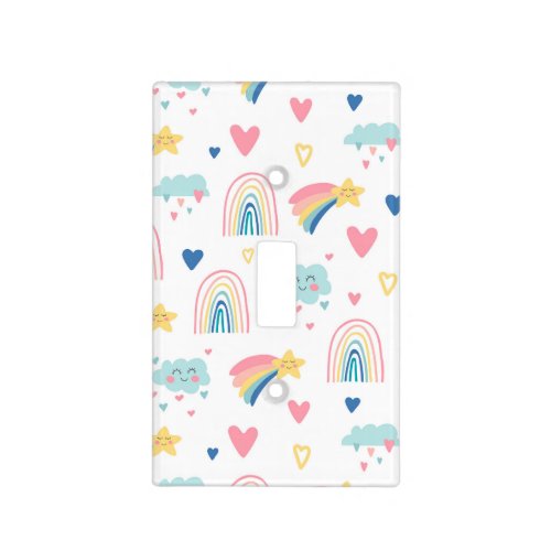 Cute Rainbow Hearts  Clouds Pattern Light Switch Cover