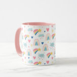 Cute Rainbow Hearts &amp; Clouds Pattern Mug