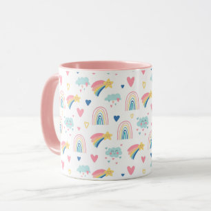 Cute Rainbow Hearts & Clouds Pattern Mug