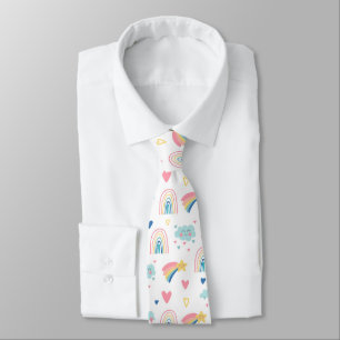 Cute Rainbow Hearts & Clouds Pattern Neck Tie