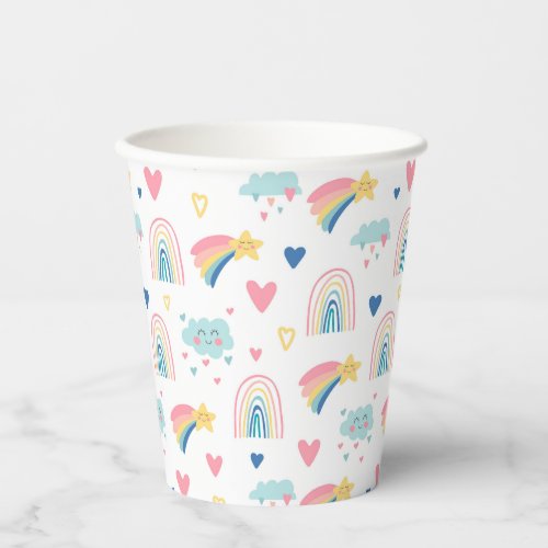 Cute Rainbow Hearts  Clouds Pattern Paper Cups