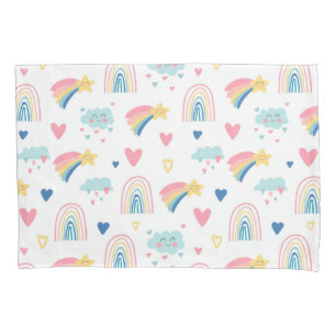 Cute Rainbow Hearts & Clouds Pattern Pillow Case