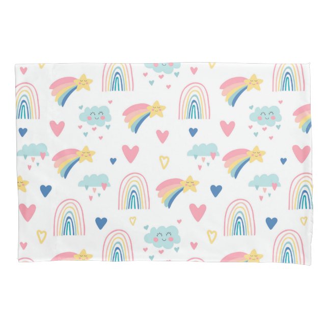 Cute Rainbow Hearts & Clouds Pattern Pillow Case (Front)