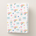 Cute Rainbow Hearts &amp; Clouds Pattern Pocket Folder
