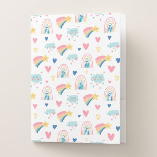 Cute Rainbow Hearts & Clouds Pattern Pocket Folder