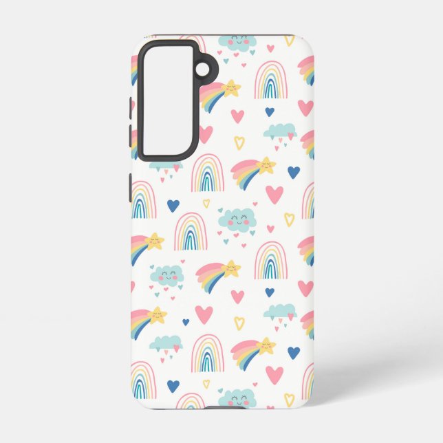 Cute Rainbow Hearts & Clouds Pattern Samsung Galaxy Case (Back)