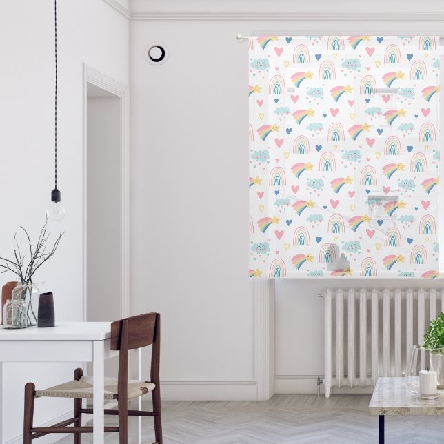 Cute Rainbow Hearts & Clouds Pattern Sheer Curtains (Living Room)