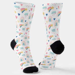 Cute Rainbow Hearts & Clouds Pattern Socks
