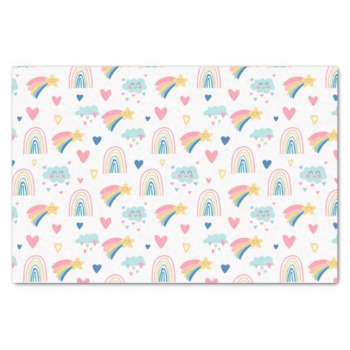 Cute Rainbow Hearts  Clouds Pattern Tissue Paper