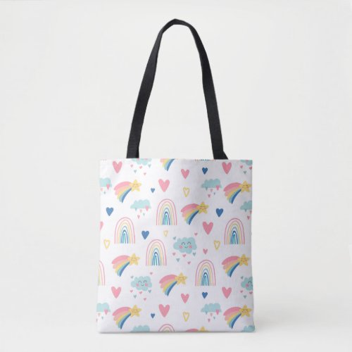 Cute Rainbow Hearts  Clouds Pattern Tote Bag