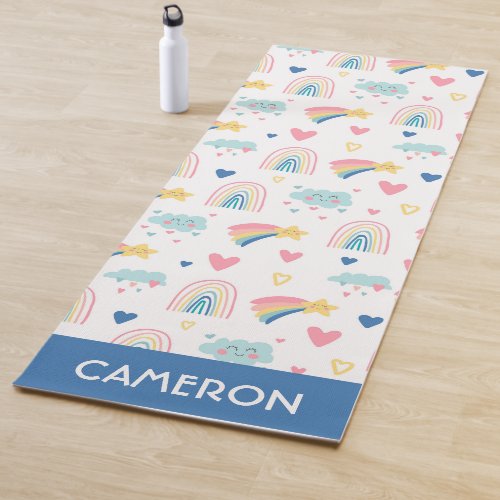 Cute Rainbow Hearts  Clouds Pattern Yoga Mat