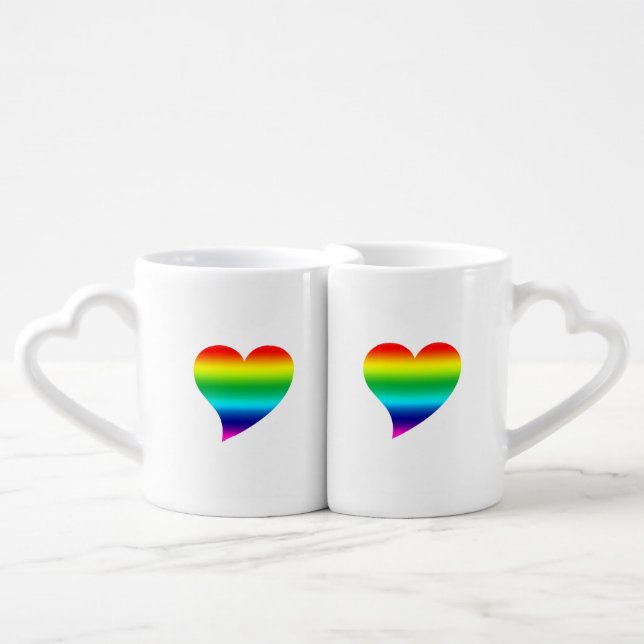 Cute Rainbow Hearts Couple gay Pride lgbt flag Coffee Mug Set (Front Nesting)