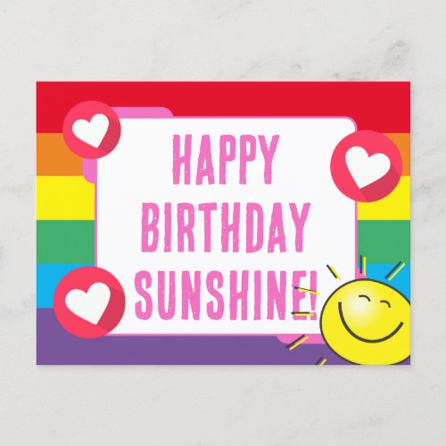 Cute Rainbow Hearts Sunshine Happy Birthday Postcard