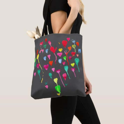 Cute rainbow hearts watercolor colorful art tote bag