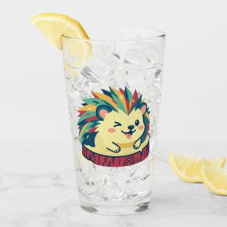 Cute Rainbow Hedgehog on a Tree Stump Glass
