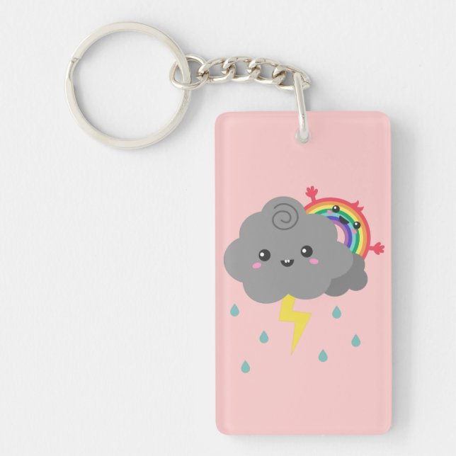 Cute Rainbow Hiding Behind Every Dark Cloud Keychain (Front)