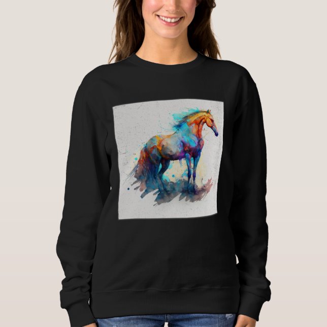 Cute Rainbow Horse Paint Splatter Illustration Col Sweatshirt (Front)